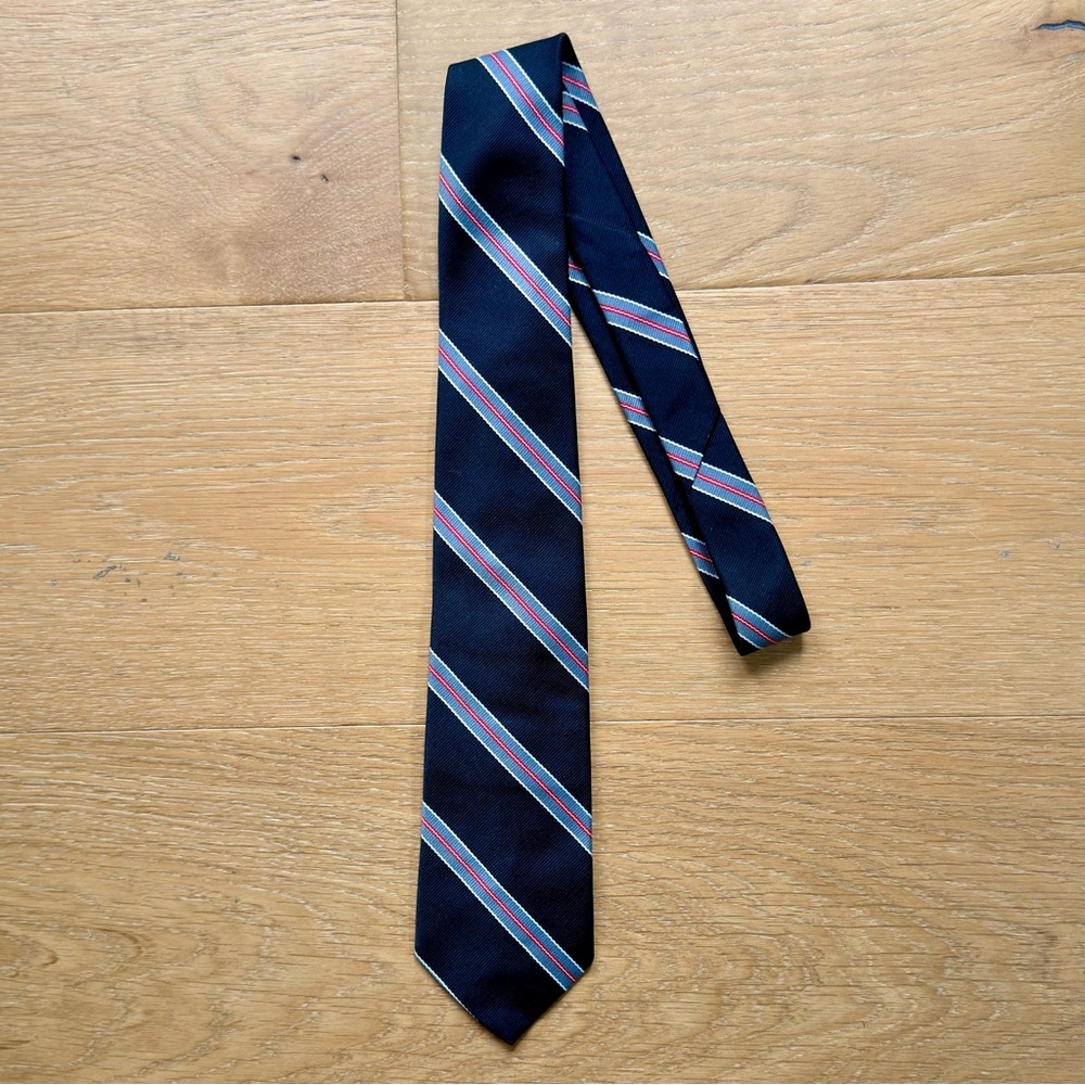 VTG St. Honore Paris Men's Repp Stripe Tie Black Blue Maroon White Academia Prep